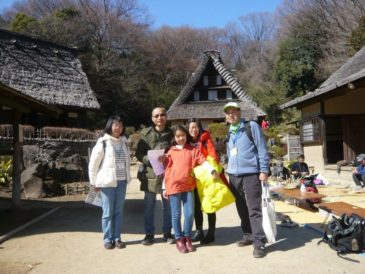 A Chinese Family of Three from Guangzhou Enjoys Quiet Nihon Minkaen or Japan Open –Air Folk House Museum
