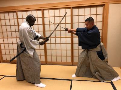 Improvised Samurai with Kimono and Japanese Sword